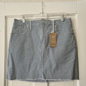 Madewell Gingham Check Mini Skirt Size 21 Raw Edge Hem Stretch Denim